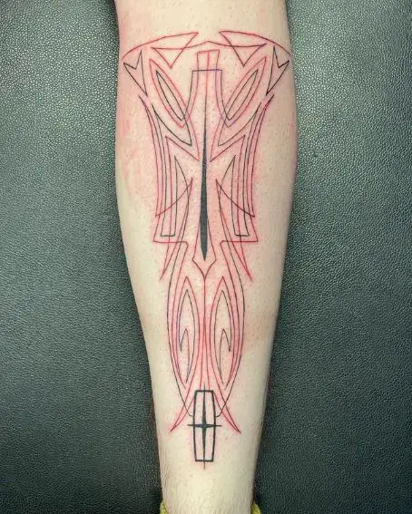 Continental Pinstripe Tattoo on Calf