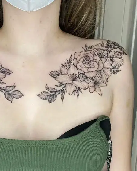 Botanical Plumeria Tattoo on Shoulder