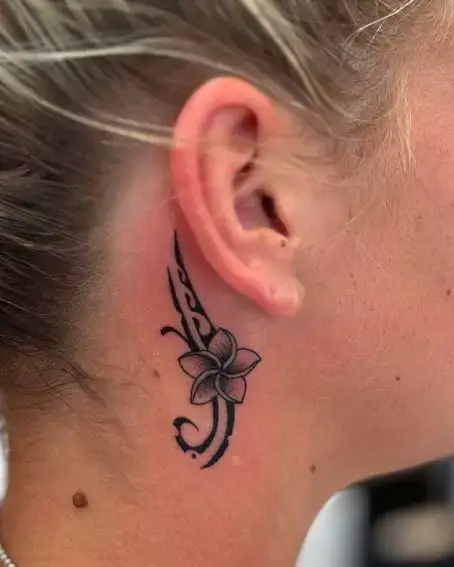 Plumeria Behind The Ear Tattoo