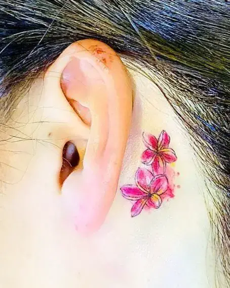 Plumeria Flower Tattoo Behind The Ear