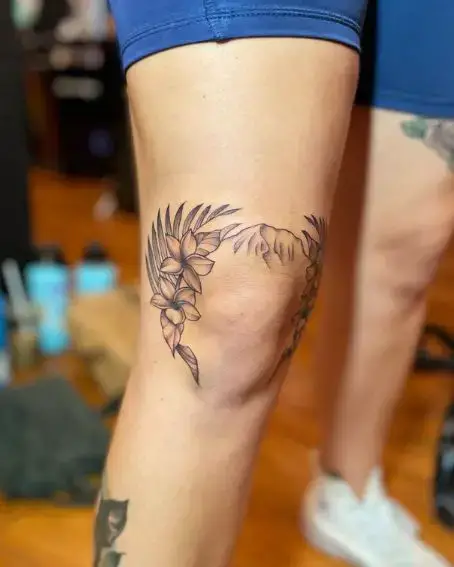 Plumeria Knee Frame Tattoo