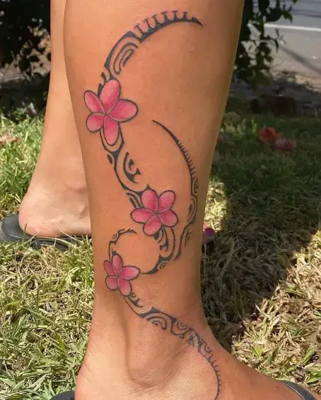 Tribal Plumeria Tattoo on Leg