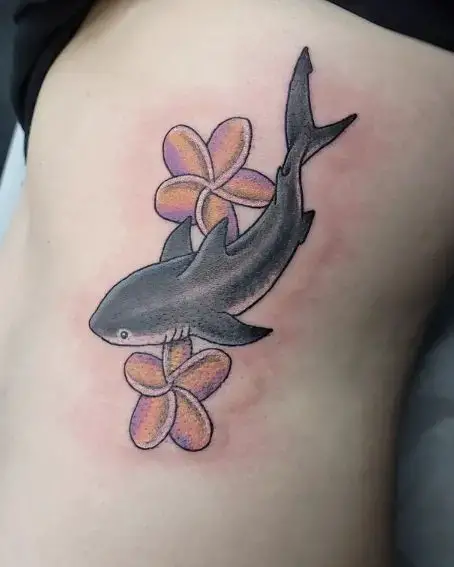 Tropical Party Shark with Plumeria Tattoo