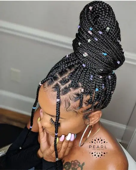Braided Huge High Bun Updo Hairstyle for Black Women