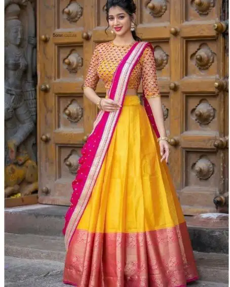 15 Stylish and Trendy Neck Blouse Designs for Half Sarees