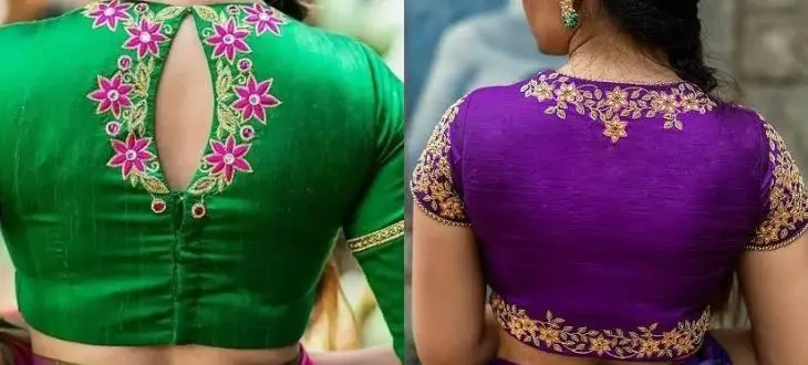 15 Graceful Pics of simple thread work blouse & Saree designs