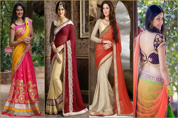 15 Stylish And Trendy Neck Blouse Designs For Half Sarees