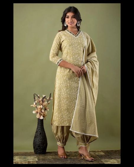 Afghani Salwar with Carocia Lace in Neck and Sleeve