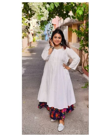 Anarkali kurti with printed long skirt