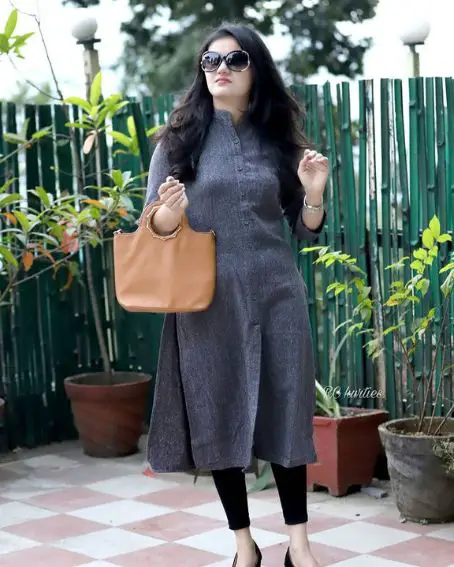 Ash Woollen Kurti Button Stitched in Front and Sleeve