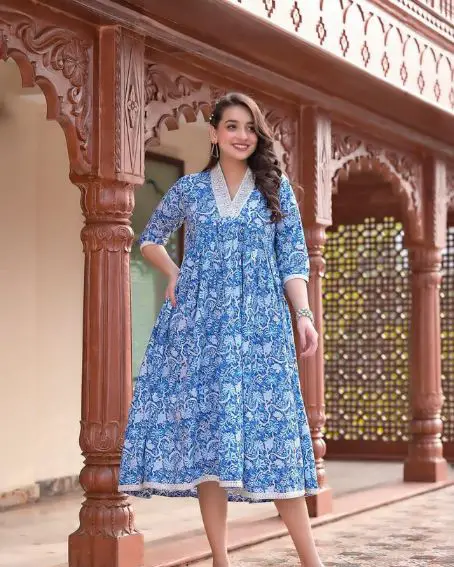 Cotton Embroidery Lace with Sequence Work Kurti