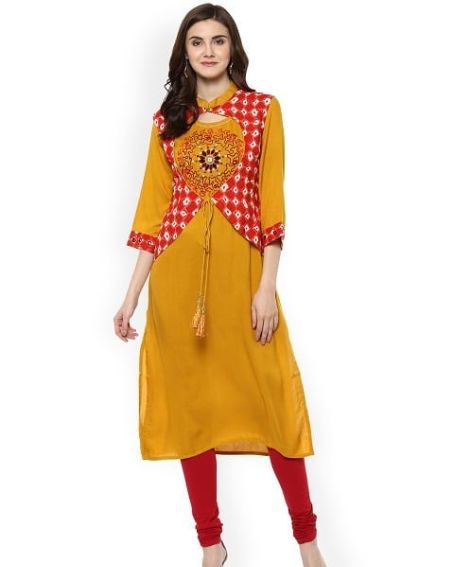 Front Oval Cut Jacket for Yellow Kurti