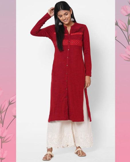 Side Open and Pleated Front Woollen Kurti