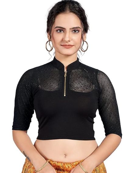 Black Color Collar Neck Blouse Designs for Indian Wear