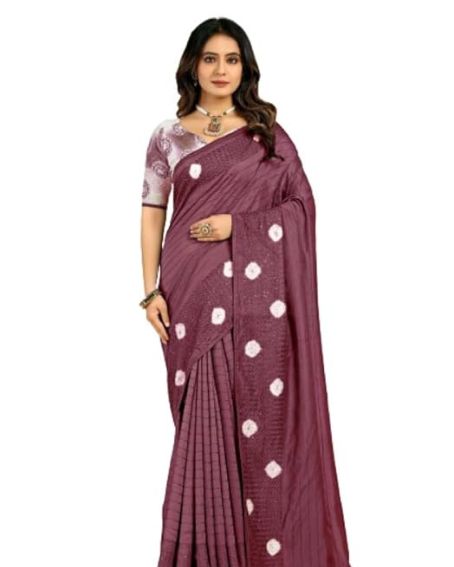 Light Purple With Circle Printed Chanderi Saree With Contrast Blouse