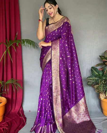 Majestic Purple Zari-Woven Soft Silk Special Occasion Saree