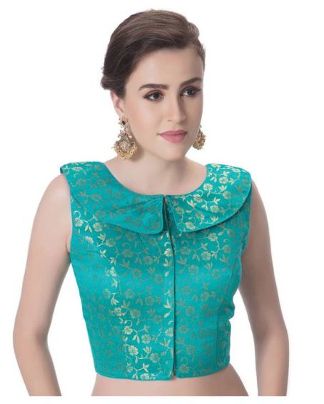 Rama Green Collar Neck Princess Cut Blouse Design