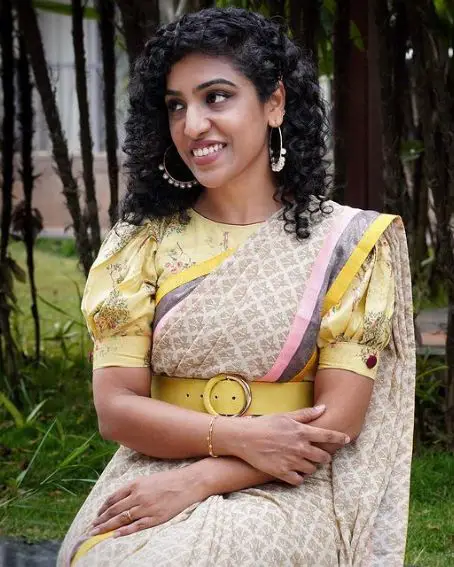 Yellow Color Retro Blouse with Printed Work saree pink and black border