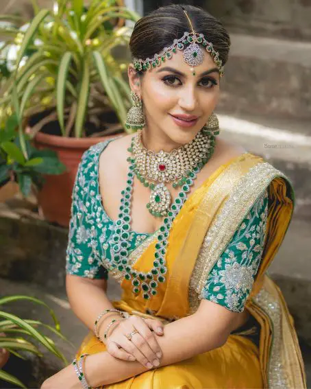 Bridal Yellow Saree With Green Blouse