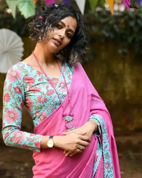 Butterfly Bush Saree with Full Sleeve Floral Blouse