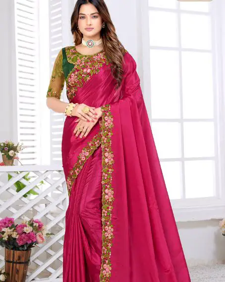 Contrast Blouse For Maroon Silk Saree New Design