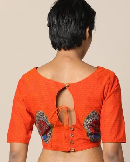 Cotton Dobby Blouse With Kalamkari Patch and back buttons