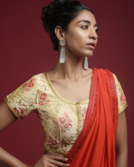 Cream Beige Thread Work Blouse In Raw Silk With Embroidery