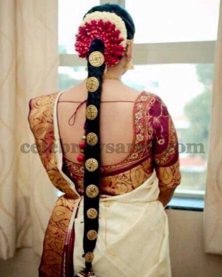Cream Bridal Saree With Contrast Maroon Embroidered Blouse