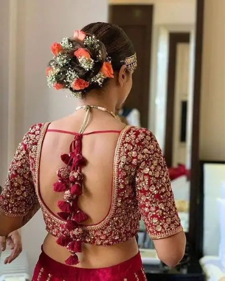 Embroidery Maroon Color Sleeve Wedding Blouse Design