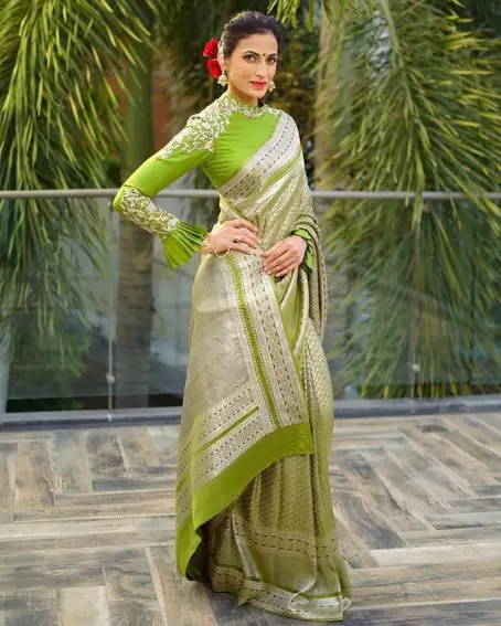 Green Color Full Sleeve Embroidery Designer Blouse with Silk Saree