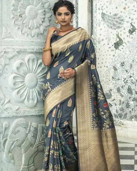 Grey Soft Silk Traditional Wear Weaving Saree