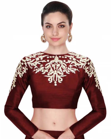 Maroon Embroidered Designer Long Sleeves Blouse