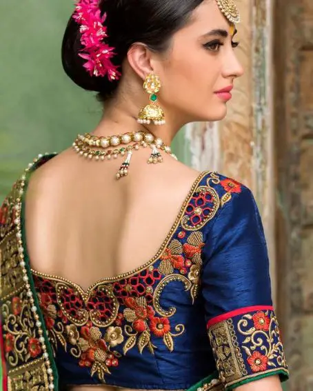 Navy Blue Color Wedding Embroidered Work Blouse For Bride