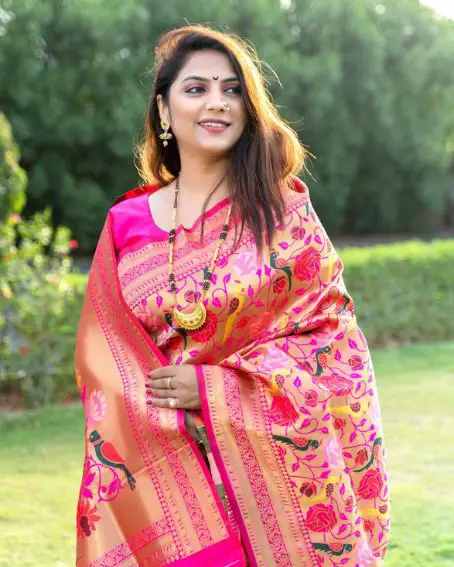 Pink Banarasii Silk Festive Saree With Blouse