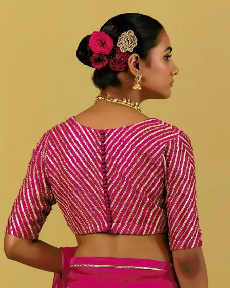 Pink Color Embroidery Blouse with Potli Buttons
