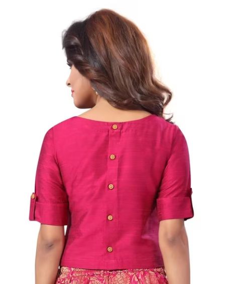 Pink Colored Back-Open Blouse with Button-Loop Closure