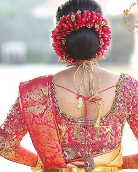 Pink Colored Bridal Blouse With Doli Embroidered Work On Back Side