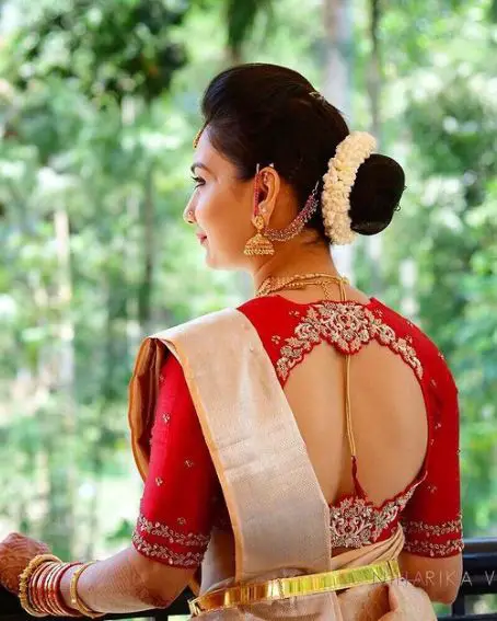 Red Color Embroidery Wedding Blouse For Bride