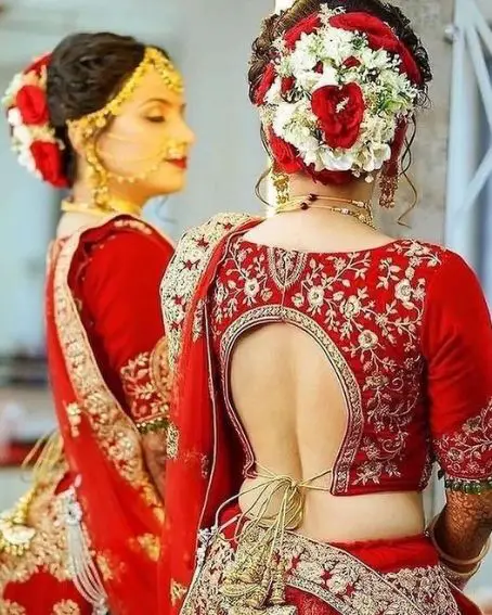 Red Color Embroidery Wedding Saree Blouse
