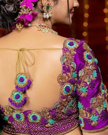 Trendy Purple Color Wedding Saree Blouse Design