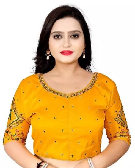 Yellow Color Thread Work Madhubani Designery Blouse For Women